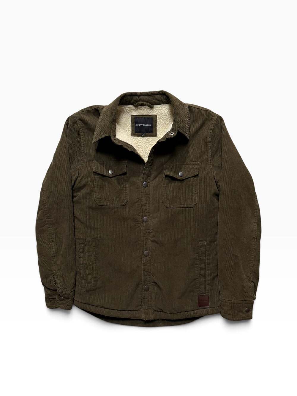 Lucky Brand Men's Olive Green Corduroy Sherpa Lined Shirt Jacket Size S